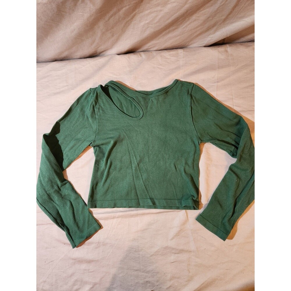 Aura ribbed long sleeve crop top Green Medium